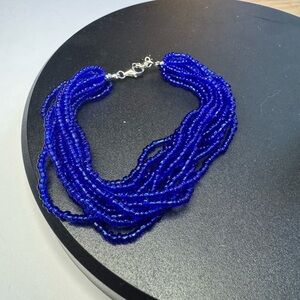 Blue Glass Seed Beaded Bracelet in Rhodium Over Sterling Silver (7.5-8.5ln)